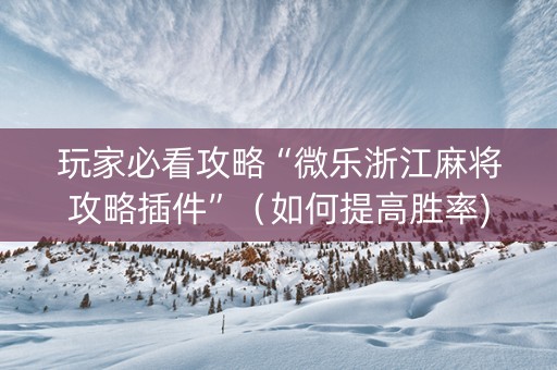 玩家必看攻略“微乐浙江麻将攻略插件”（如何提高胜率)