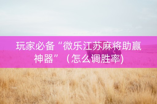 玩家必备“微乐江苏麻将助赢神器”（怎么调胜率)
