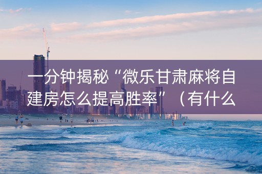 一分钟揭秘“微乐甘肃麻将自建房怎么提高胜率”（有什么诀窍)