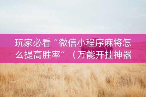 玩家必看“微信小程序麻将怎么提高胜率”（万能开挂神器)
