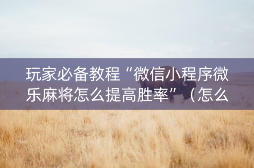 玩家必备教程“微信小程序微乐麻将怎么提高胜率”（怎么让系统给自己好牌)