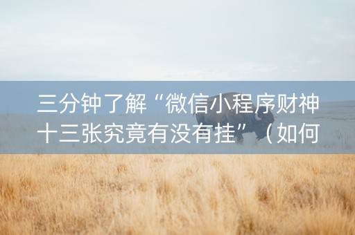 三分钟了解“微信小程序财神十三张究竟有没有挂”（如何提高胜率)