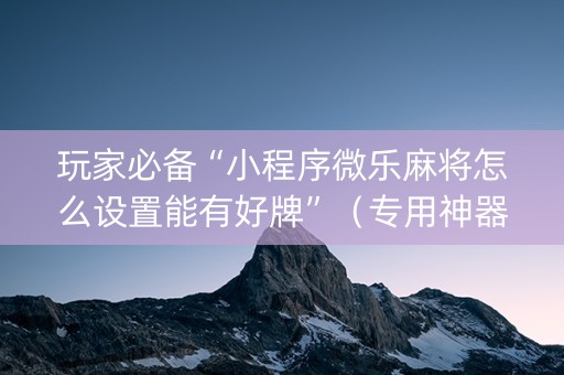 玩家必备“小程序微乐麻将怎么设置能有好牌”（专用神器)