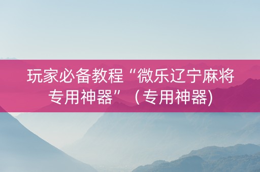 玩家必备教程“微乐辽宁麻将专用神器”（专用神器)