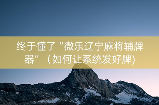 终于懂了“微乐辽宁麻将辅牌器”（如何让系统发好牌)