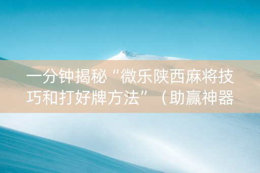 一分钟揭秘“微乐陕西麻将技巧和打好牌方法”（助赢神器)
