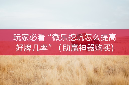 玩家必看“微乐挖坑怎么提高好牌几率”（助赢神器购买)
