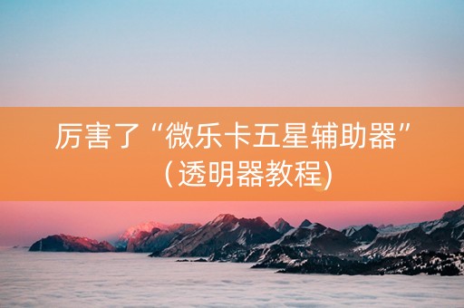 厉害了“微乐卡五星辅助器”（透明器教程)