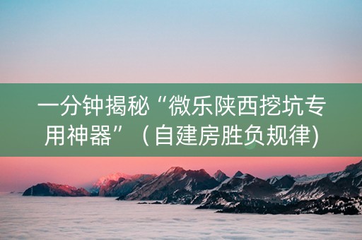 一分钟揭秘“微乐陕西挖坑专用神器”（自建房胜负规律)