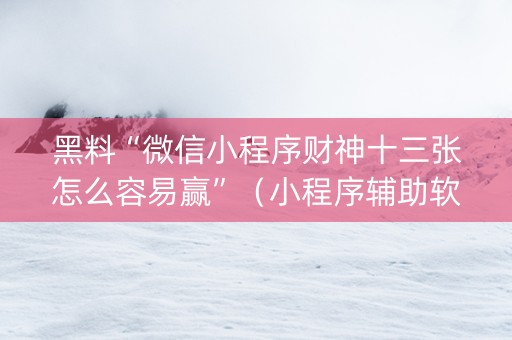 黑料“微信小程序财神十三张怎么容易赢”（小程序辅助软件)
