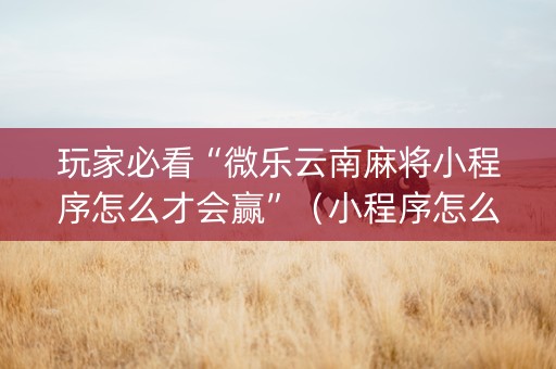 玩家必看“微乐云南麻将小程序怎么才会赢”（小程序怎么才会赢)
