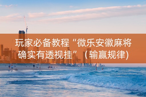 玩家必备教程“微乐安徽麻将确实有透视挂”（输赢规律)