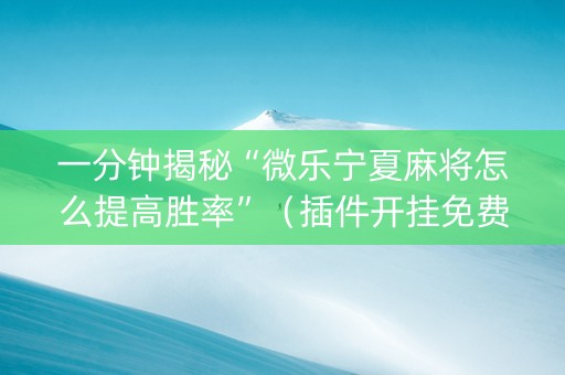 一分钟揭秘“微乐宁夏麻将怎么提高胜率”（插件开挂免费AI)