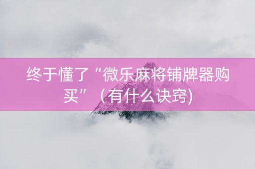 终于懂了“微乐麻将铺牌器购买”（有什么诀窍)
