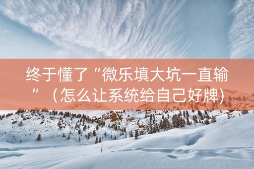 终于懂了“微乐填大坑一直输”（怎么让系统给自己好牌)