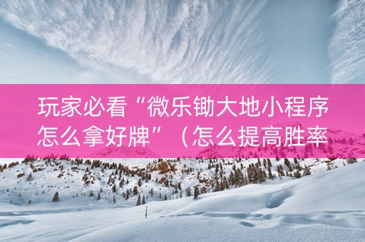 玩家必看“微乐锄大地小程序怎么拿好牌”（怎么提高胜率)