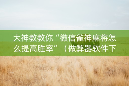 大神教教你“微信雀神麻将怎么提高胜率”（做弊器软件下载)