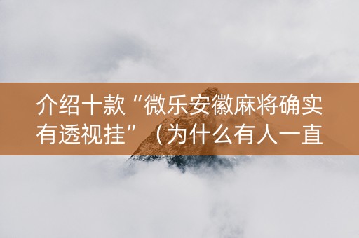 介绍十款“微乐安徽麻将确实有透视挂”（为什么有人一直赢)