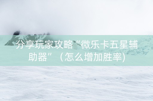 分享玩家攻略“微乐卡五星辅助器”（怎么增加胜率)