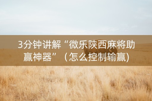 3分钟讲解“微乐陕西麻将助赢神器”（怎么控制输赢)