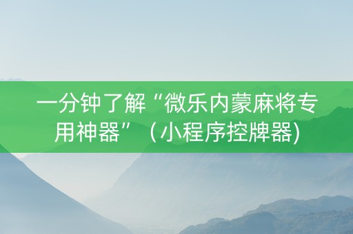 一分钟了解“微乐内蒙麻将专用神器”（小程序控牌器)