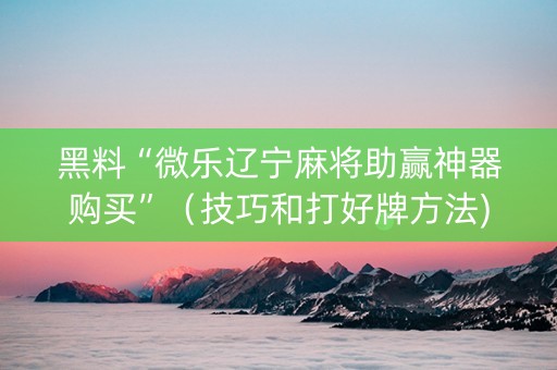 黑料“微乐辽宁麻将助赢神器购买”（技巧和打好牌方法)