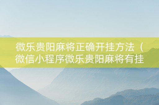 微乐贵阳麻将正确开挂方法（微信小程序微乐贵阳麻将有挂吗）