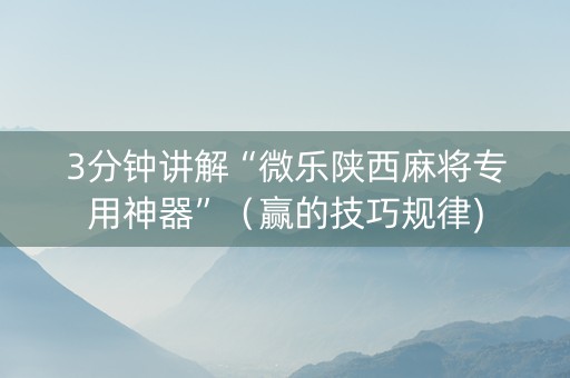 3分钟讲解“微乐陕西麻将专用神器”（赢的技巧规律)