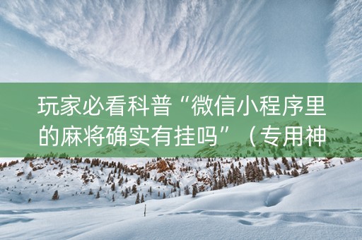 玩家必看科普“微信小程序里的麻将确实有挂吗”（专用神器下载)