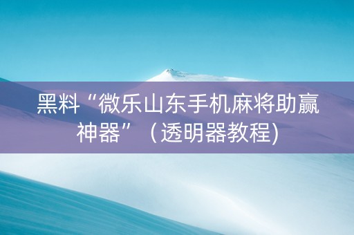 黑料“微乐山东手机麻将助赢神器”（透明器教程)