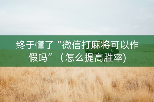 终于懂了“微信打麻将可以作假吗”（怎么提高胜率)