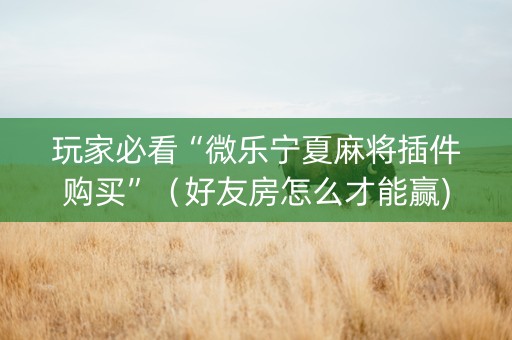 玩家必看“微乐宁夏麻将插件购买”（好友房怎么才能赢)