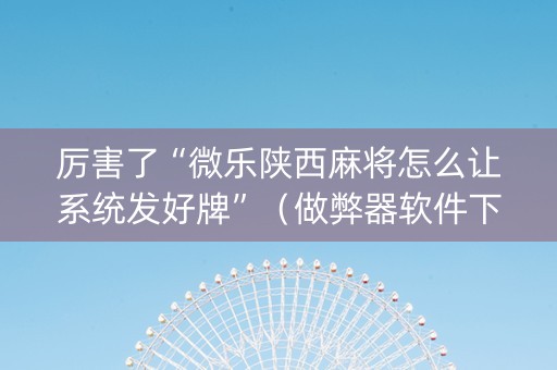 厉害了“微乐陕西麻将怎么让系统发好牌”（做弊器软件下载)