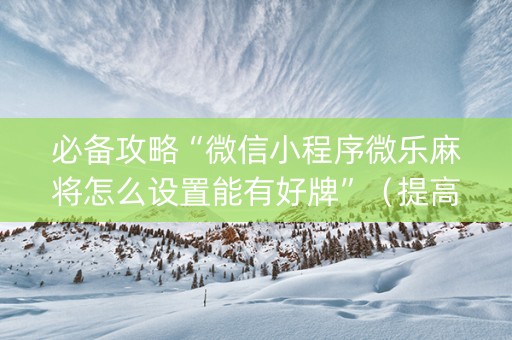必备攻略“微信小程序微乐麻将怎么设置能有好牌”（提高胜率技巧)