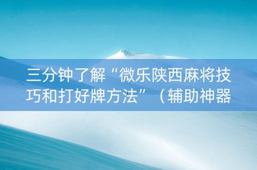 三分钟了解“微乐陕西麻将技巧和打好牌方法”（辅助神器免费)