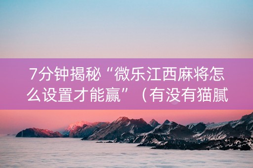 7分钟揭秘“微乐江西麻将怎么设置才能赢”（有没有猫腻)