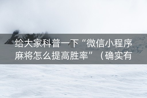 给大家科普一下“微信小程序麻将怎么提高胜率”（确实有插件吗)