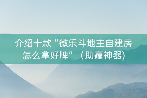 介绍十款“微乐斗地主自建房怎么拿好牌”（助赢神器)
