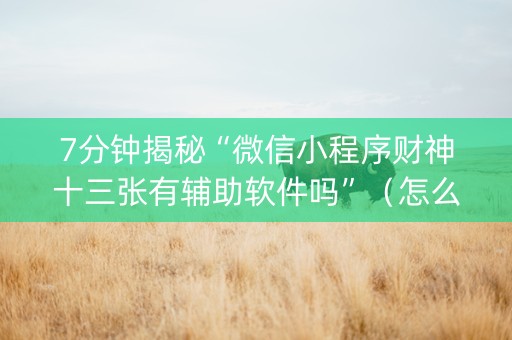 7分钟揭秘“微信小程序财神十三张有辅助软件吗”（怎么让系统给自己好牌)