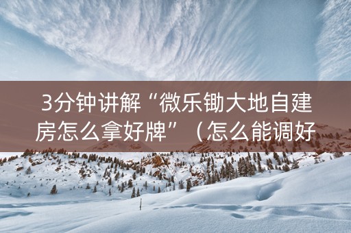 3分钟讲解“微乐锄大地自建房怎么拿好牌”（怎么能调好牌)