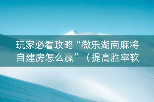 玩家必看攻略“微乐湖南麻将自建房怎么赢”（提高胜率软件)