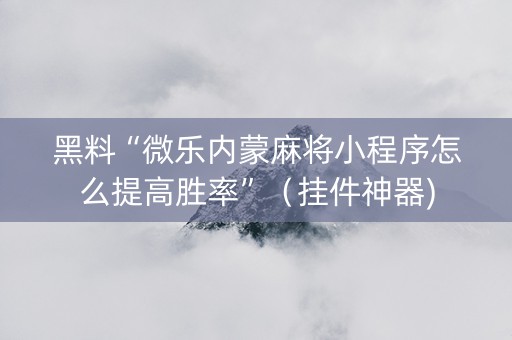 黑料“微乐内蒙麻将小程序怎么提高胜率”（挂件神器)