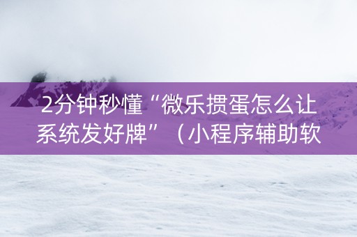 2分钟秒懂“微乐掼蛋怎么让系统发好牌”（小程序辅助软件)