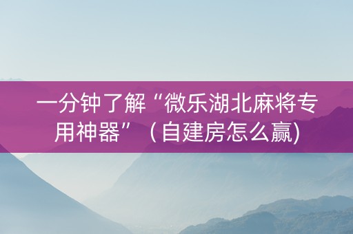 一分钟了解“微乐湖北麻将专用神器”（自建房怎么赢)