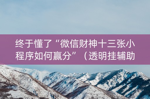终于懂了“微信财神十三张小程序如何赢分”（透明挂辅助器)