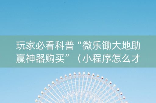 玩家必看科普“微乐锄大地助赢神器购买”（小程序怎么才会赢)