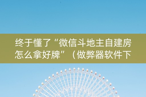 终于懂了“微信斗地主自建房怎么拿好牌”（做弊器软件下载)