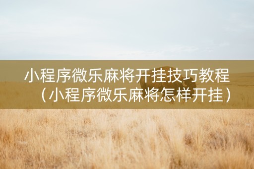 小程序微乐麻将开挂技巧教程（小程序微乐麻将怎样开挂）