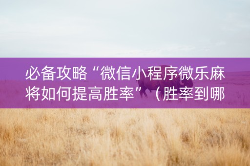 必备攻略“微信小程序微乐麻将如何提高胜率”（胜率到哪调)