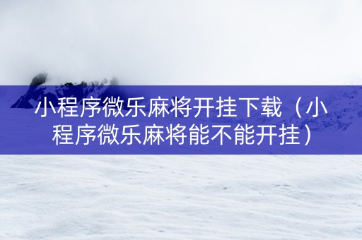 小程序微乐麻将开挂下载（小程序微乐麻将能不能开挂）